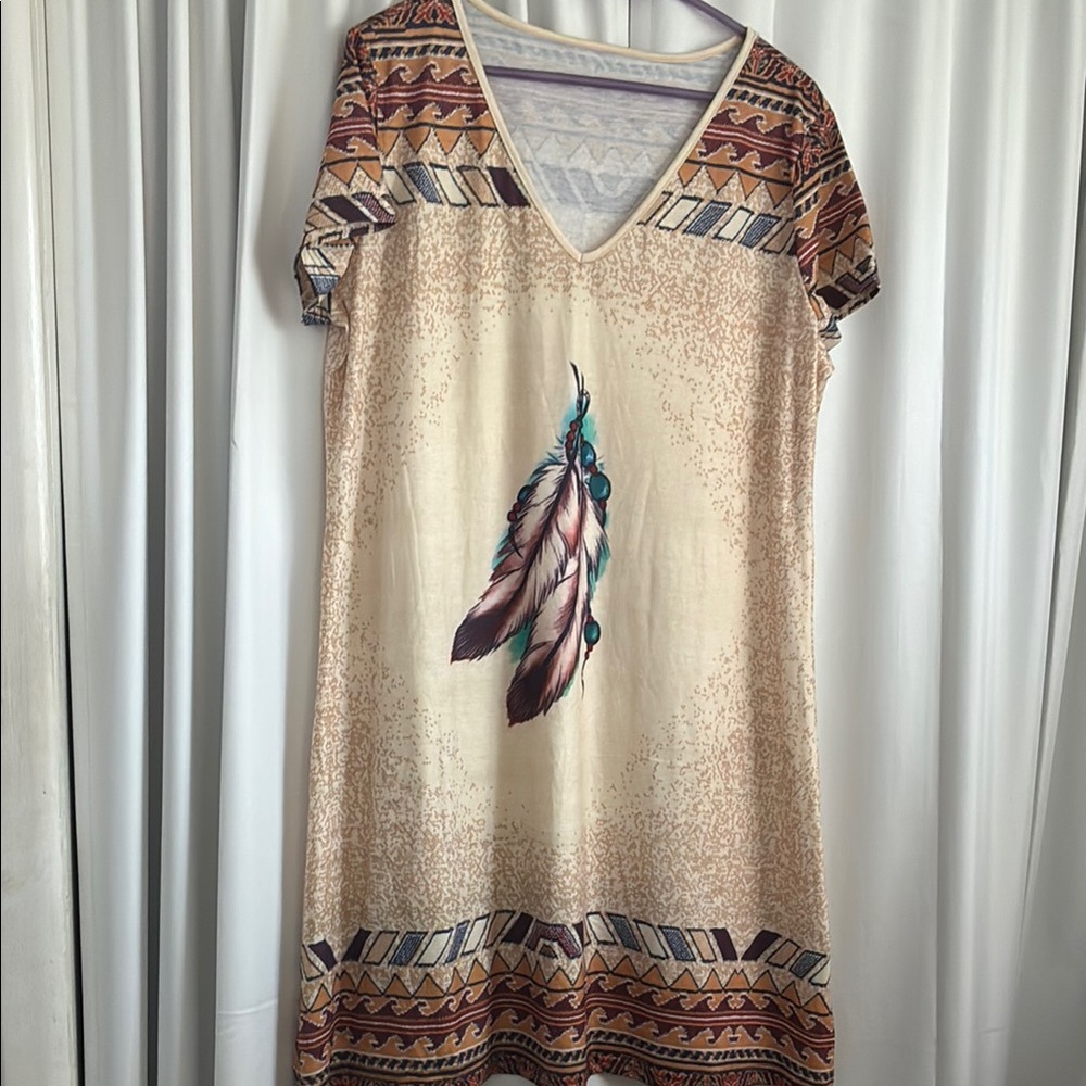 Bohemian Feather Print Dress